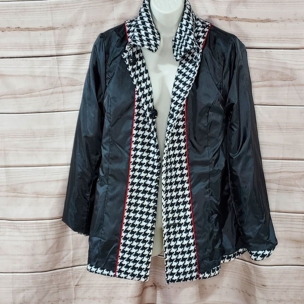 Relativity houndstooth coat wool button up black white cream M - Picture 11 of 11